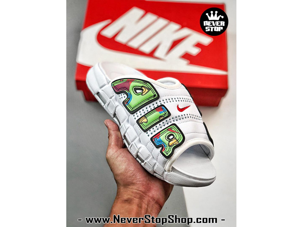 Dép nam nữ Nike Air Uptempo Slide Trắng Xanh Lá nhẹ êm chân thoáng khí bản rep 1:1 chuẩn real chính hãng giá rẻ tốt nhất tại NeverStop Sneaker Shop 