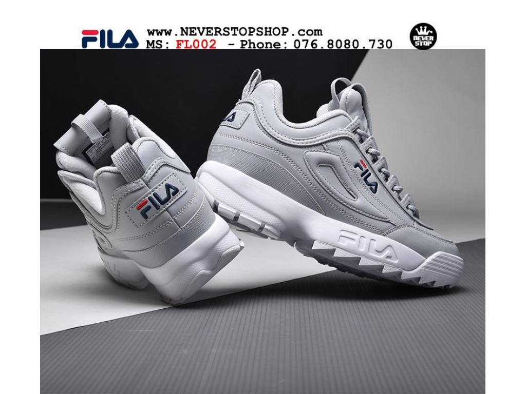 Giày Fila Disruptor 2 Grey White nam nữ hàng chuẩn sfake replica 1:1 real chính hãng giá rẻ tốt nhất tại NeverStopShop.com HCM