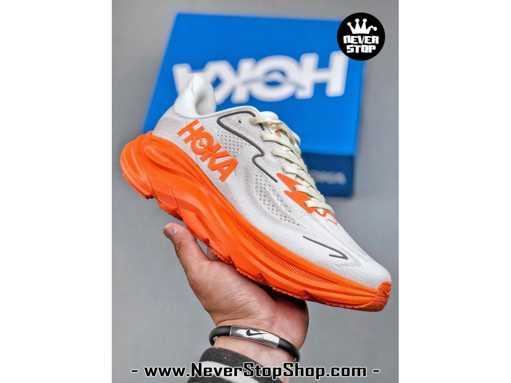 Giày chạy bộ siêu nhẹ êm Hoka Clifton 10 Xám Cam nam nữ giá tốt tại NeverStop Sneaker Shop Giày thể thao chạy bộ Hoka Clifton 10 Xám Cam nam nữ chuyên thể thao replica 1:1 like auth real chính hãng giá rẻ tốt nhất tại NeverStopShop.com HCM