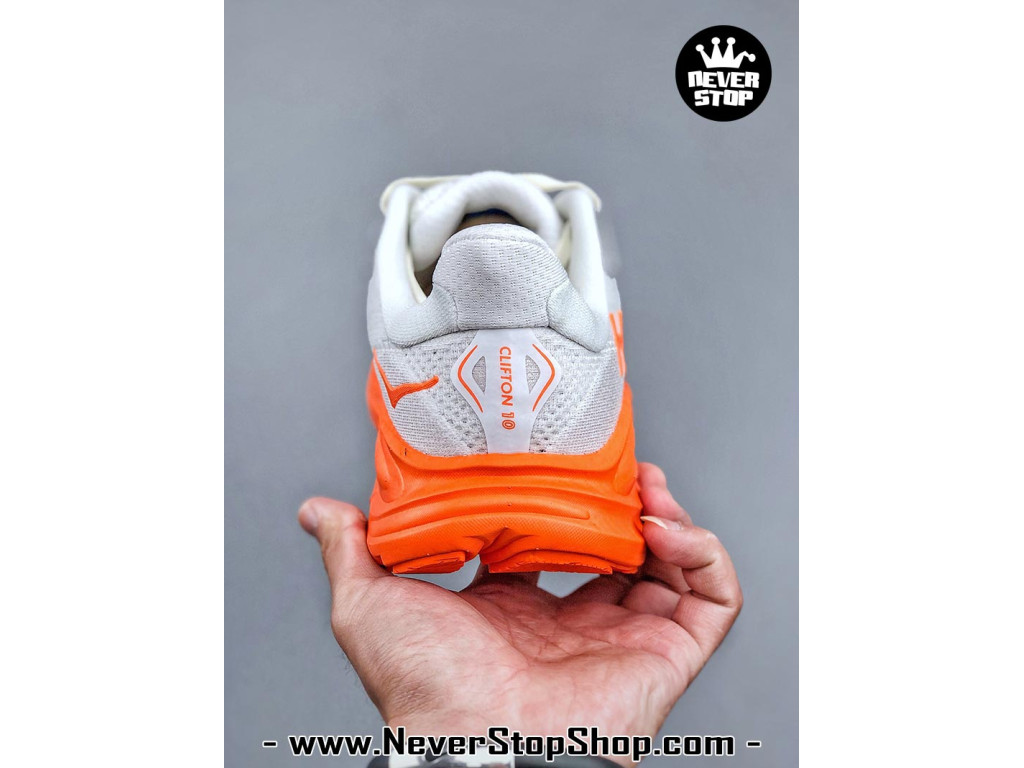 Giày chạy bộ siêu nhẹ êm Hoka Clifton 10 Xám Cam nam nữ giá tốt tại NeverStop Sneaker Shop Giày thể thao chạy bộ Hoka Clifton 10 Xám Cam nam nữ chuyên thể thao replica 1:1 like auth real chính hãng giá rẻ tốt nhất tại NeverStopShop.com HCM
