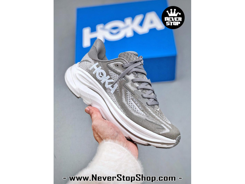 Giày thể thao chạy bộ Hoka Clifton 10 Xám Trắng nam nữ chuyên thể thao replica 1:1 like auth real chính hãng giá rẻ tốt nhất tại NeverStopShop.com HCM