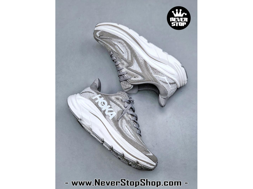 Giày thể thao chạy bộ Hoka Clifton 10 Xám Trắng nam nữ chuyên thể thao replica 1:1 like auth real chính hãng giá rẻ tốt nhất tại NeverStopShop.com HCM