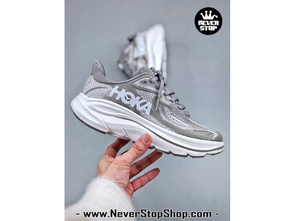 Giày thể thao chạy bộ Hoka Clifton 10 Xám Trắng nam nữ chuyên thể thao replica 1:1 like auth real chính hãng giá rẻ tốt nhất tại NeverStopShop.com HCM