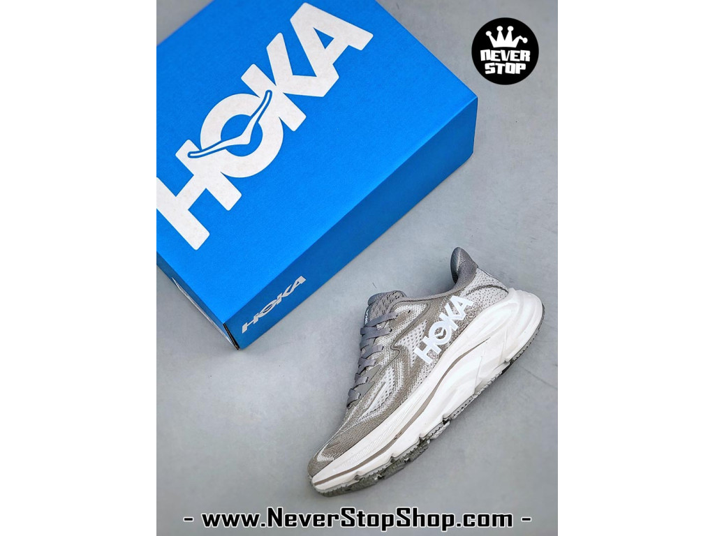 Giày thể thao chạy bộ Hoka Clifton 10 Xám Trắng nam nữ chuyên thể thao replica 1:1 like auth real chính hãng giá rẻ tốt nhất tại NeverStopShop.com HCM