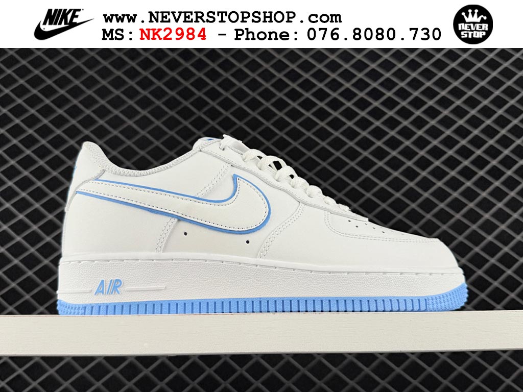 Giày Nike Air Force 1 AF1 Low Trắng Xanh Da Trời giá tốt hàng chuẩn chất lượng cao loại đẹp replica 1:1 real tại NeverStopShop.com HCM