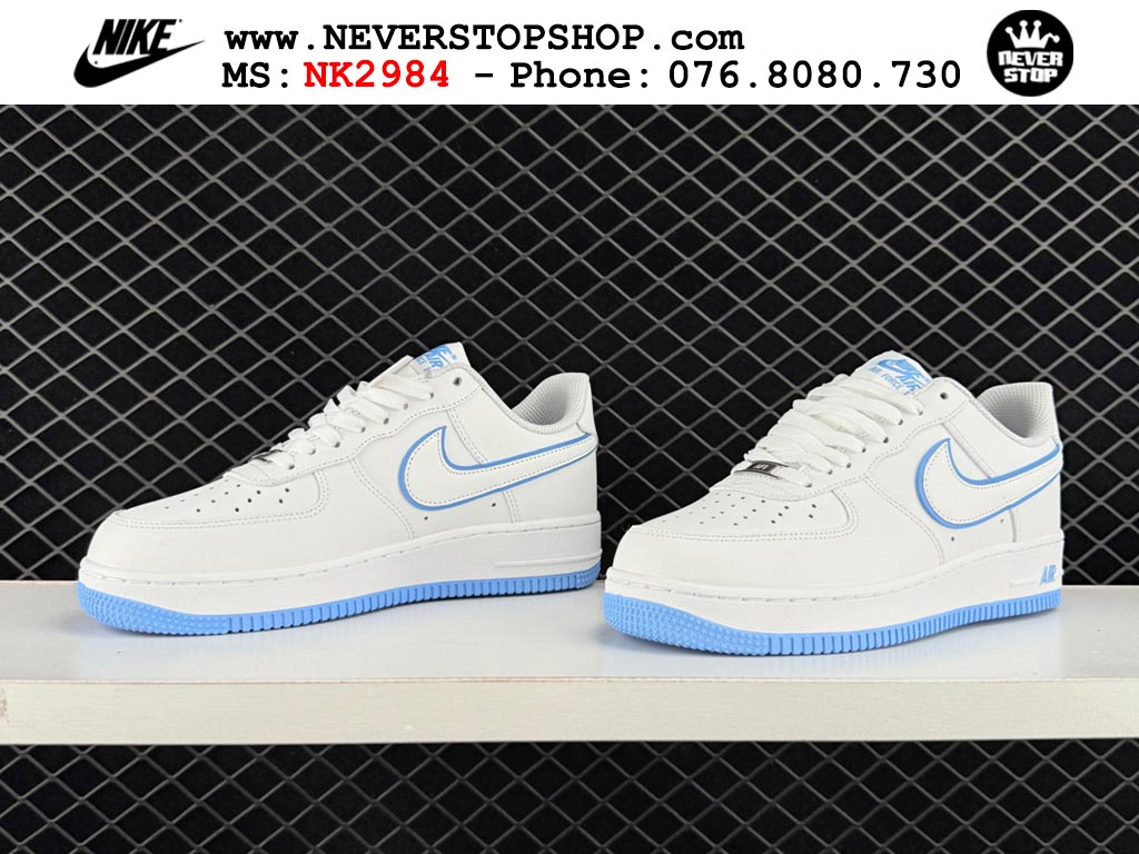Giày Nike Air Force 1 AF1 Low Trắng Xanh Da Trời giá tốt hàng chuẩn chất lượng cao loại đẹp replica 1:1 real tại NeverStopShop.com HCM