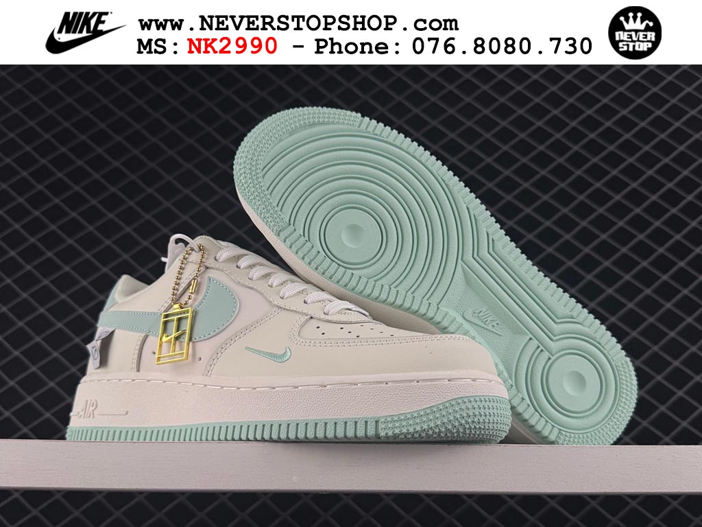 Giày sneaker Nike Air Force 1 Trắng Xanh Ngọc cổ thấp hàng siêu cấp 1:1 chuẩn chính hãng giá rẻ tại NeverStopShop.com Giày Nike Air Force 1 AF1 Low Trắng Xanh Ngọc giá tốt hàng chuẩn chất lượng cao loại đẹp replica 1:1 real tại NeverStopShop.com HCM
