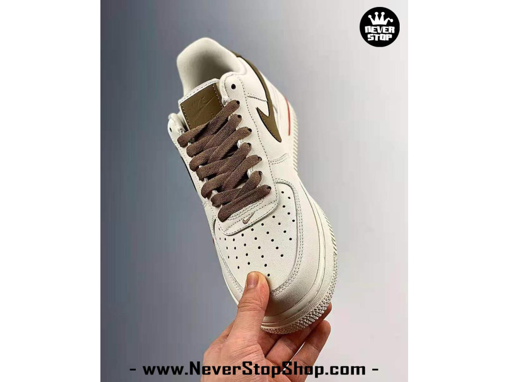 Giày Nike Air Force 1 AF1 Low Trắng Nâu giá tốt hàng chuẩn chất lượng cao loại đẹp replica 1:1 real tại NeverStopShop.com HCM