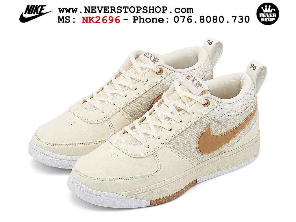 Giày bóng rổ cổ thấp Nike Book 1 Trắng Nâu nam nữ chuyên outdoor replica 1:1 like auth real chính hãng giá rẻ tốt nhất tại NeverStopShop.com HCM