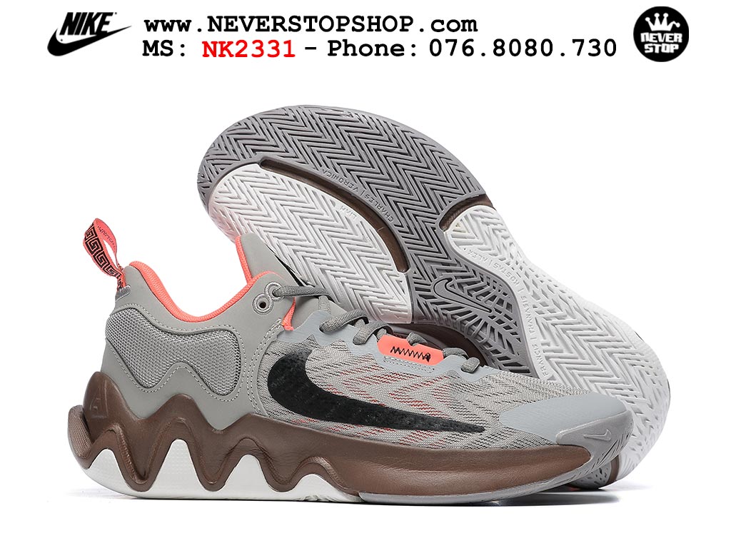 Giày bóng rổ cổ thấp Nike Giannis Immortality 2 Xám Nâu chuyên indoor outdoor replica 1:1 real chính hãng giá rẻ tốt nhất tại NeverStop Sneaker Shop Hồ Chí Minh