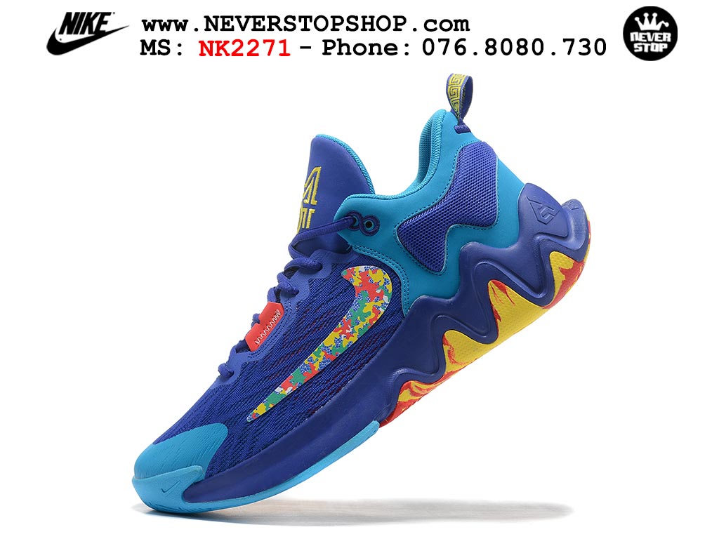 Giày bóng rổ cổ thấp Nike Giannis Immortality 2 Xanh Dương Vàng chuyên indoor outdoor replica 1:1 real chính hãng giá rẻ tốt nhất tại NeverStop Sneaker Shop Hồ Chí Minh