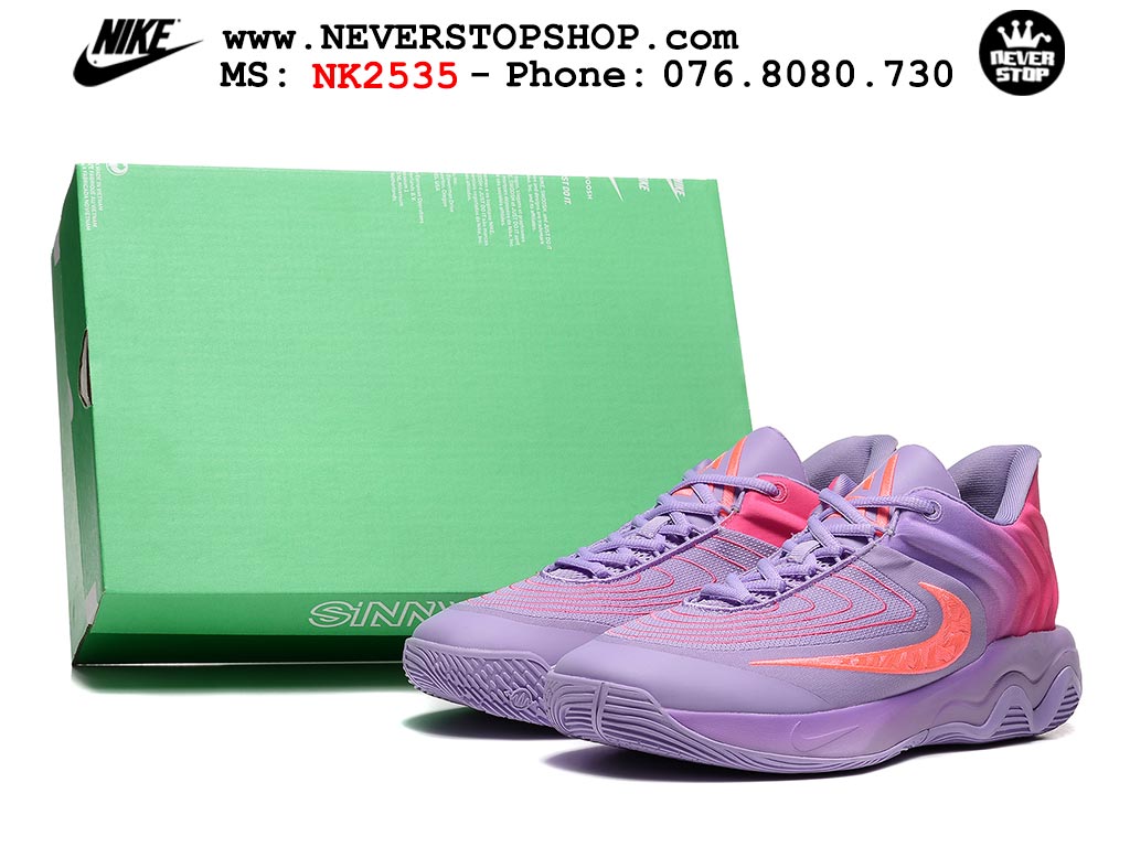 Giày bóng rổ cổ thấp Nike Giannis Immortality 4 Tím Cam chuyên indoor outdoor replica 1:1 real chính hãng giá rẻ tốt nhất tại NeverStop Sneaker Shop Hồ Chí Minh