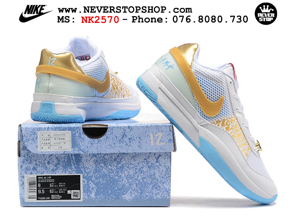 Giày bóng rổ cổ thấp Nike Ja 1 Trắng Vàng nam chuyên outdoor replica 1:1 real chính hãng giá rẻ tốt nhất tại NeverStopShop.com HCM