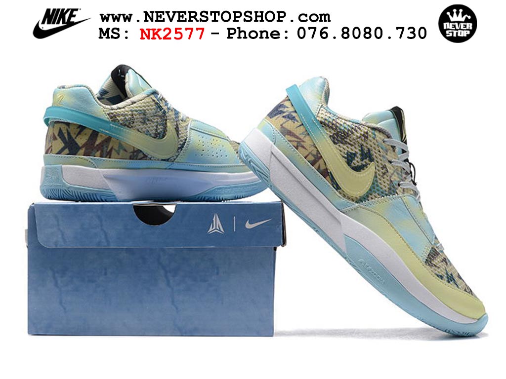 Giày bóng rổ cổ thấp Nike Ja 1 Xanh Trắng nam chuyên outdoor replica 1:1 real chính hãng giá rẻ tốt nhất tại NeverStopShop.com HCM