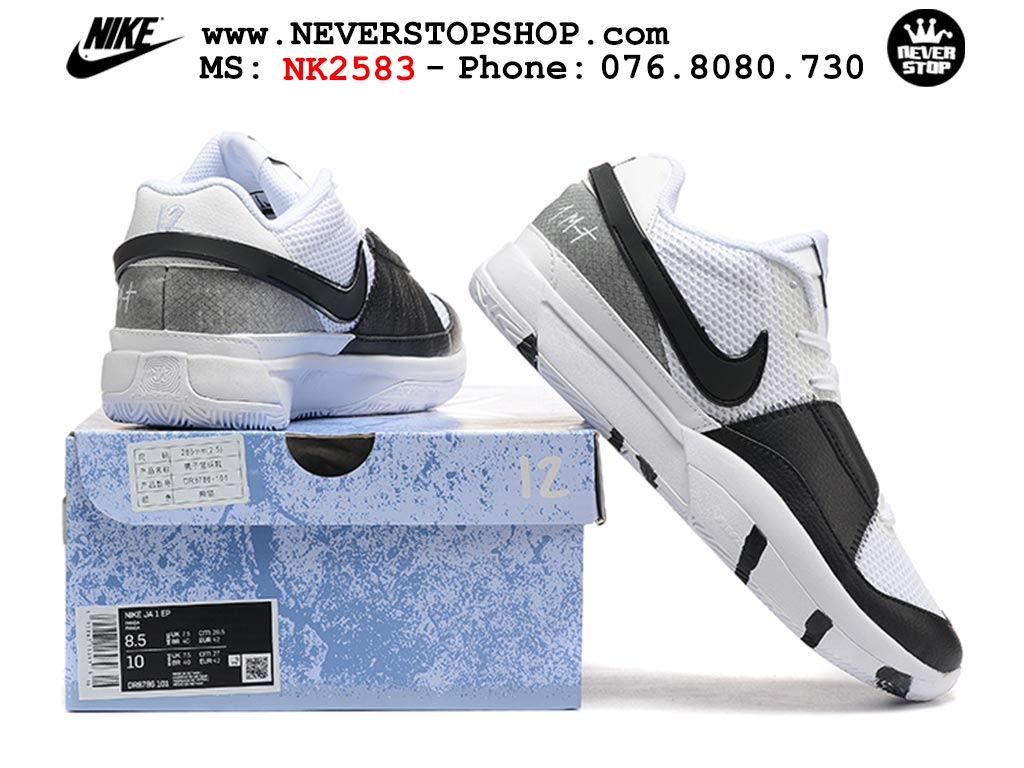 Giày bóng rổ cổ thấp Nike Ja 1 Trắng Đen nam chuyên outdoor replica 1:1 real chính hãng giá rẻ tốt nhất tại NeverStopShop.com HCM