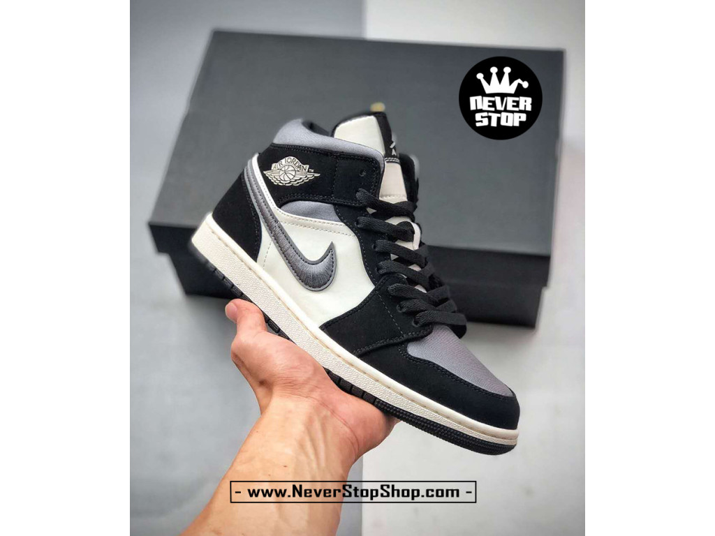 Giày Air Jordan Mid Satin Black Nike Jordan High Satin Grey Toe