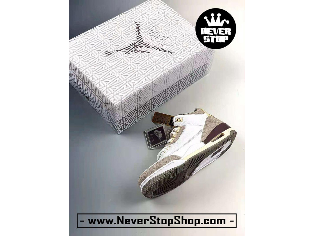 Giày bóng rổ nam Nike Air Jordan 3 Trắng Xám sfake replica 1:1 authentic chính hãng real giá rẻ tốt HCM