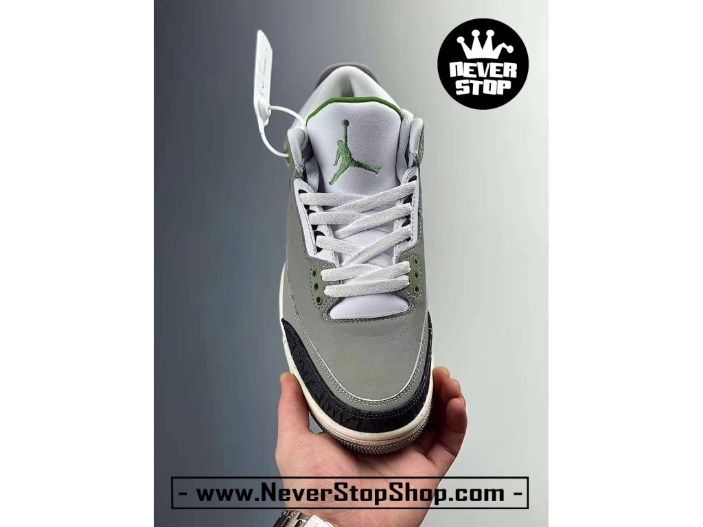 Giày bóng rổ nam Nike Air Jordan 3 Xám Xanh Lá sfake replica 1:1 authentic chính hãng real giá rẻ tốt HCM