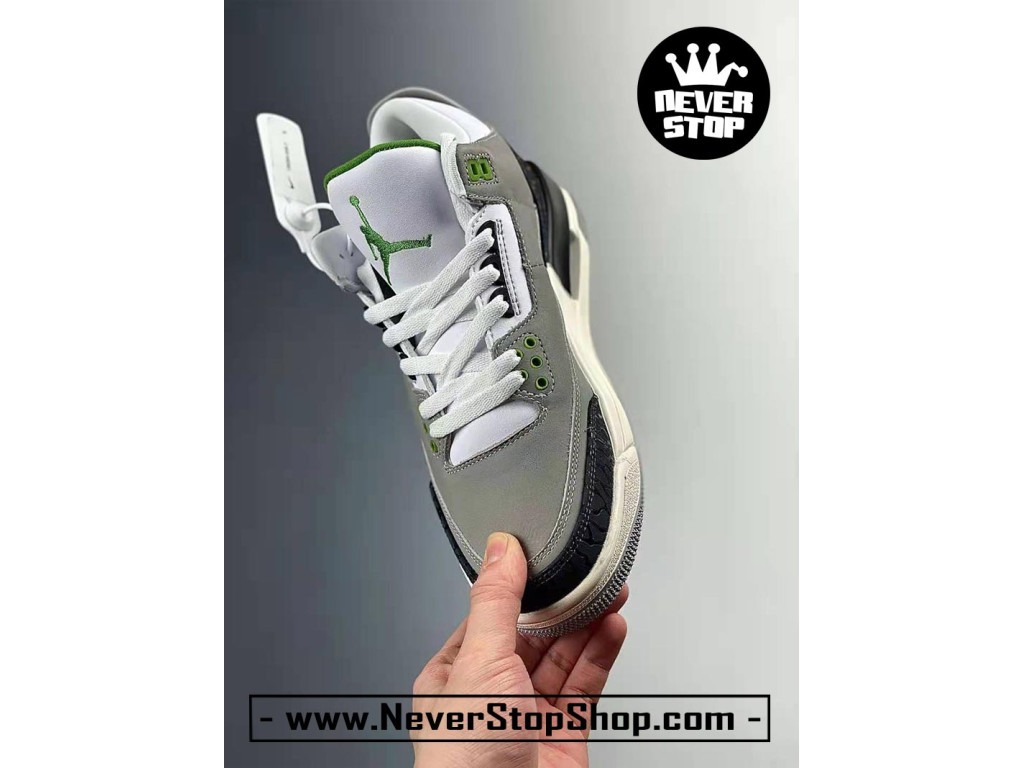 Giày bóng rổ nam Nike Air Jordan 3 Xám Xanh Lá sfake replica 1:1 authentic chính hãng real giá rẻ tốt HCM