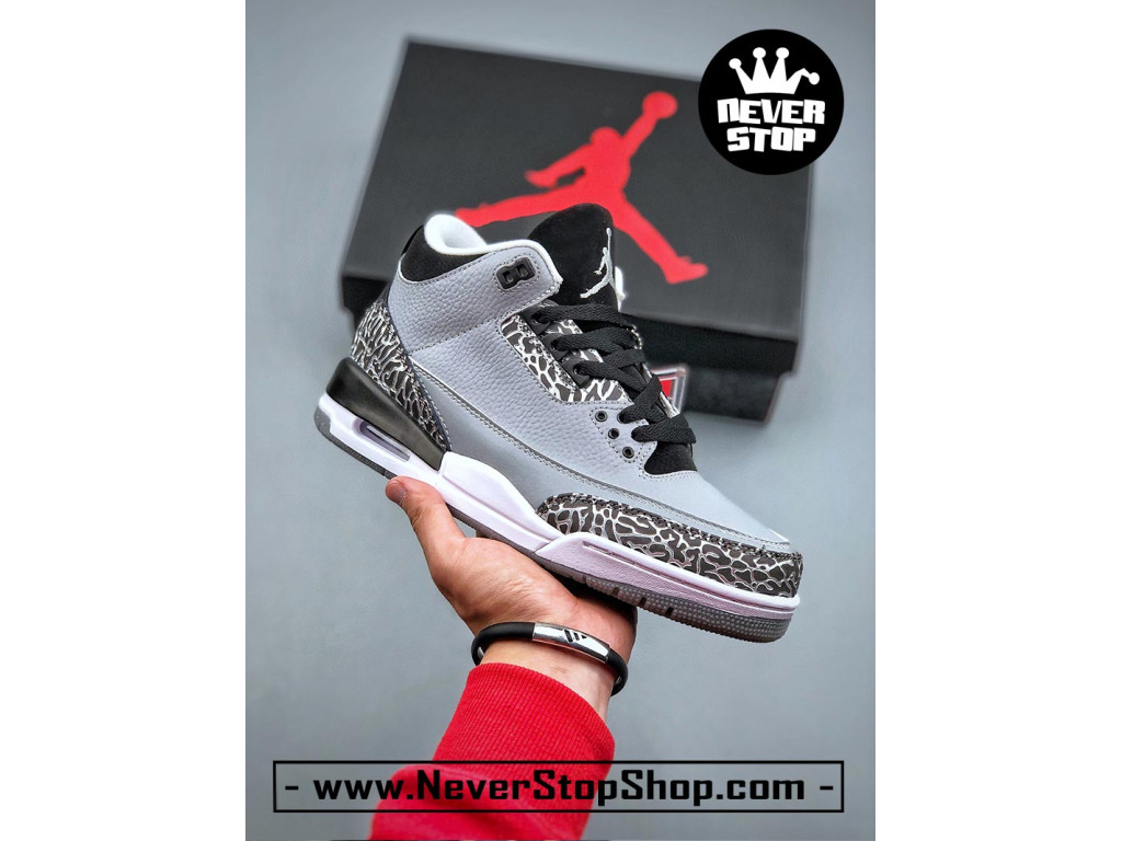 Giày bóng rổ nam Nike Air Jordan 3 Xám Đen sfake replica 1:1 authentic chính hãng real giá rẻ tốt HCM