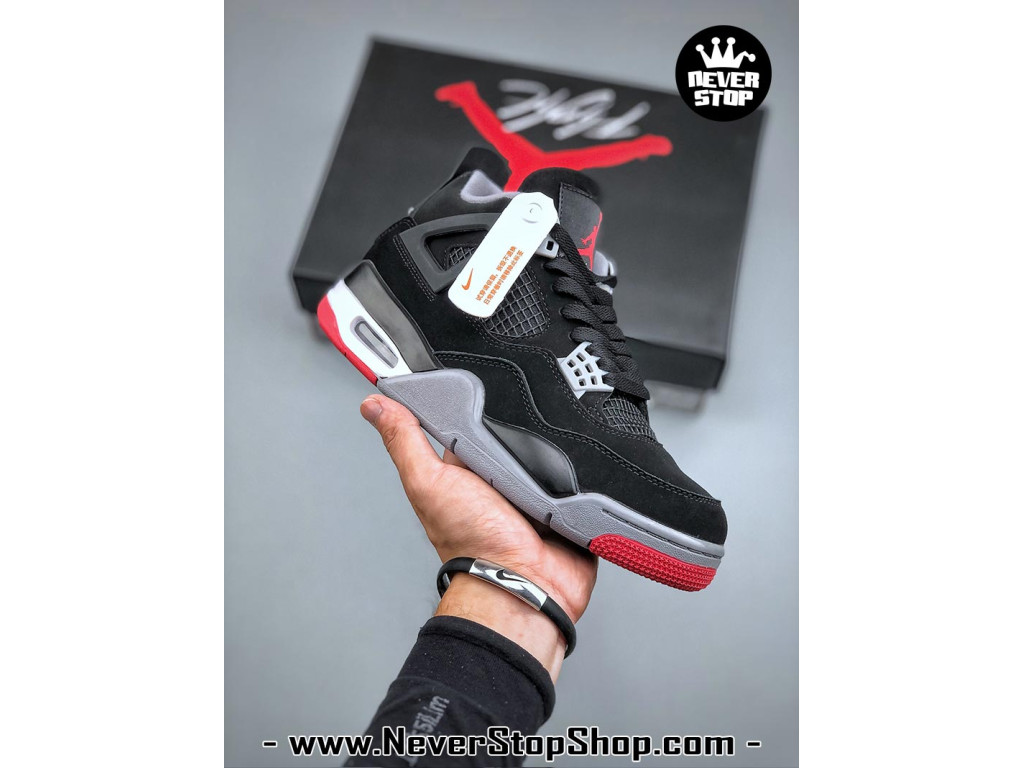 Giày sneaker nam nữ Nike Jordan 4 AJ4 Đen Đỏ mẫu mới hot trend hàng replica 1:1 real chính hãng giá rẻ tốt nhất tại NeverStopShop.com HCM