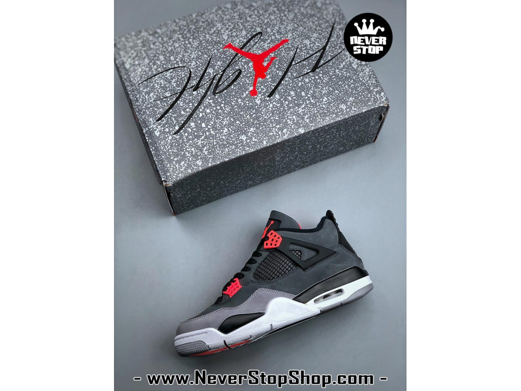 Giày sneaker nam nữ Nike Jordan 4 AJ4 Xám Đỏ mẫu mới hot trend hàng replica 1:1 real chính hãng giá rẻ tốt nhất tại NeverStopShop.com HCM