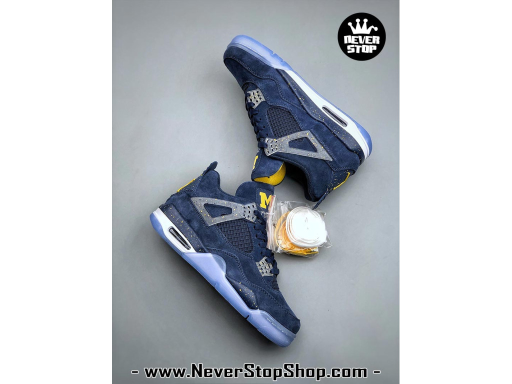 Giày sneaker nam nữ Nike Jordan 4 AJ4 Xanh Dương Vàng mẫu mới hot trend hàng replica 1:1 real chính hãng giá rẻ tốt nhất tại NeverStopShop.com HCM
