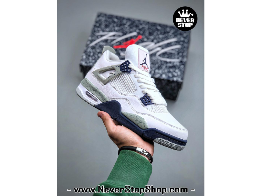 Giày sneaker nam nữ Nike Jordan 4 AJ4 Trắng Xanh Dương mẫu mới hot trend hàng replica 1:1 real chính hãng giá rẻ tốt nhất tại NeverStopShop.com HCM