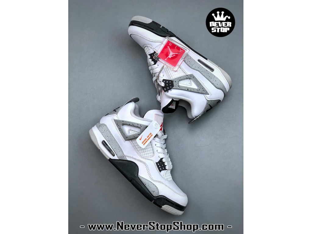 Giày sneaker nam nữ Nike Jordan 4 AJ4 Trắng Xám mẫu mới hot trend hàng replica 1:1 real chính hãng giá rẻ tốt nhất tại NeverStopShop.com HCM