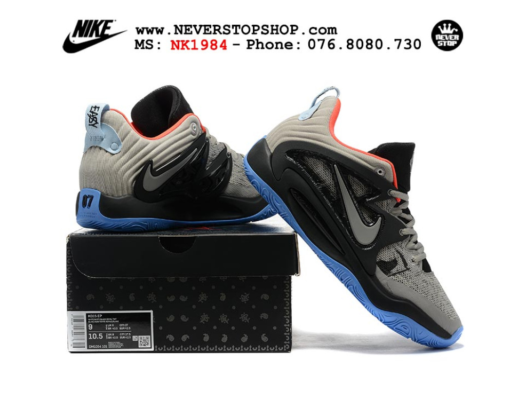 Giày bóng rổ nam Nike KD 15 Đen Xám Xanh sfake replica 1:1 authentic chính hãng giá rẻ tốt HCM