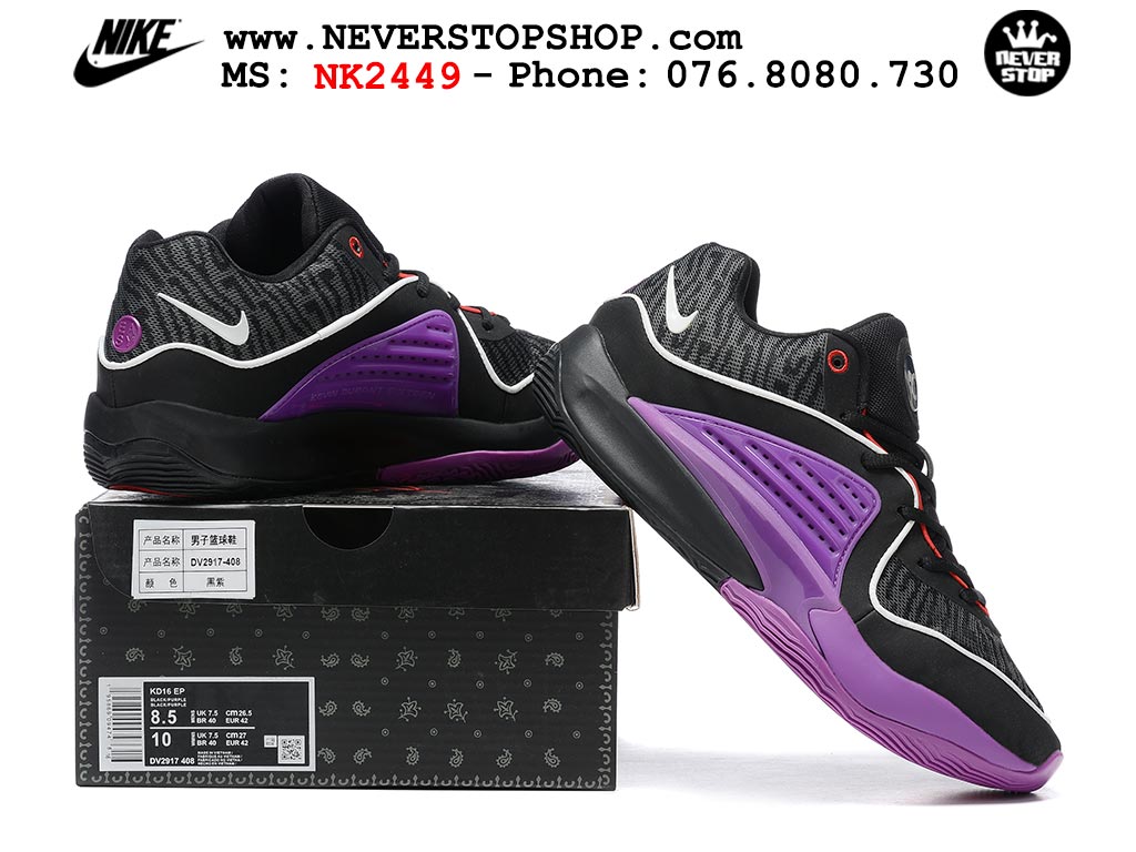 Giày bóng rổ cổ thấp Nike KD 16 Đen Tím bản đẹp replica 1:1 like authentic chính hãng real giá rẻ tốt HCM 