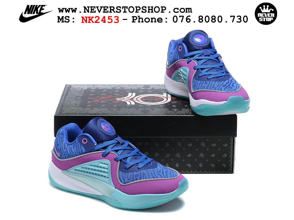 Giày bóng rổ cổ thấp Nike KD 16 Xanh Tím bản đẹp replica 1:1 like authentic chính hãng real giá rẻ tốt HCM 
