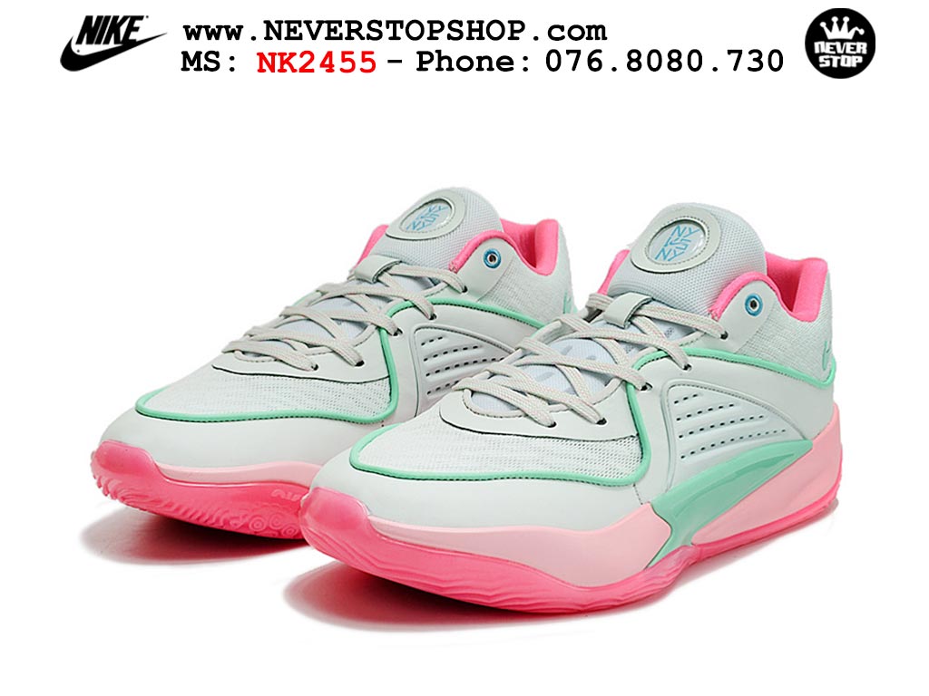 Giày bóng rổ cổ thấp Nike KD 16 Xanh Lá Hồng bản đẹp replica 1:1 like authentic chính hãng real giá rẻ tốt HCM 