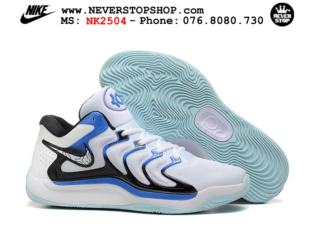 Giày bóng rổ cổ thấp Nike KD 17 Trắng Xanh Dương tích hợp full Air Zoom bản đẹp replica 1:1 like authentic chính hãng real giá rẻ tốt HCM