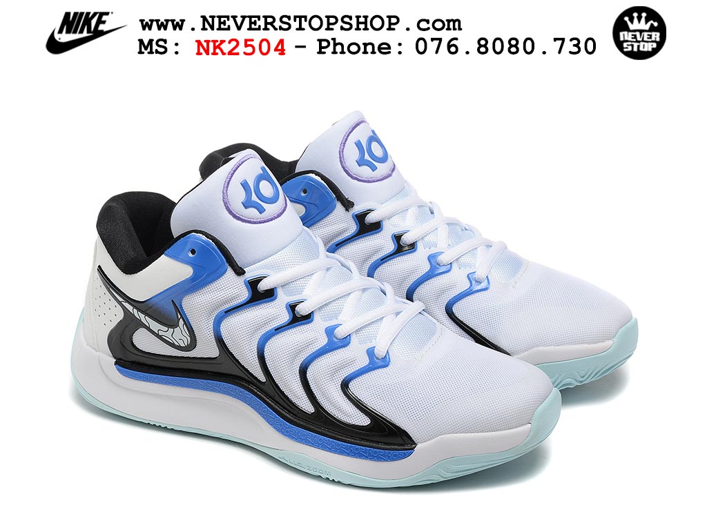 Giày bóng rổ cổ thấp Nike KD 17 Trắng Xanh Dương tích hợp full Air Zoom bản đẹp replica 1:1 like authentic chính hãng real giá rẻ tốt HCM