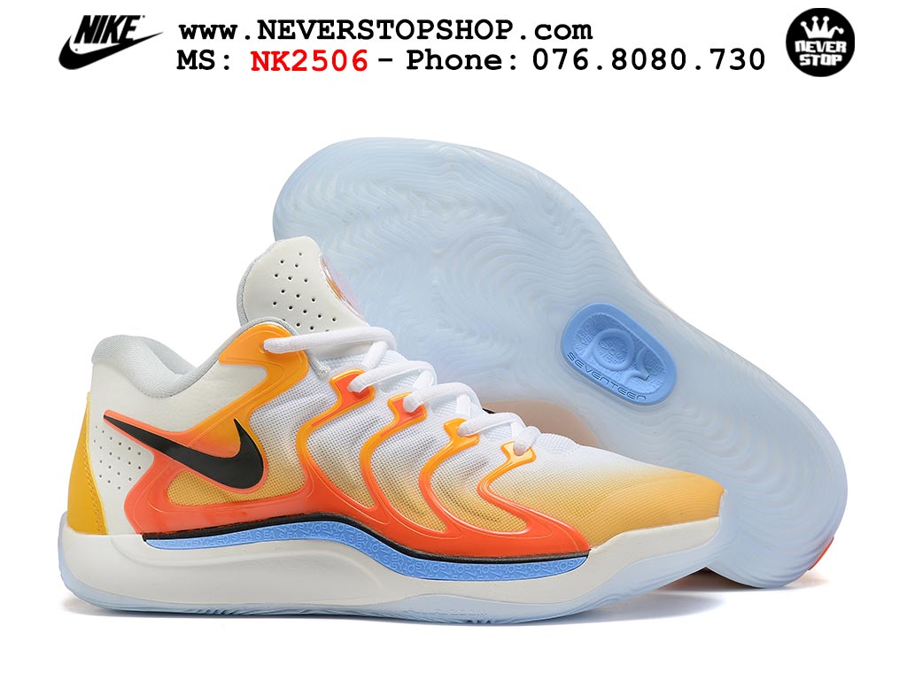 Giày bóng rổ cổ thấp Nike KD 17 Trắng Cam tích hợp full Air Zoom bản đẹp replica 1:1 like authentic chính hãng real giá rẻ tốt HCM