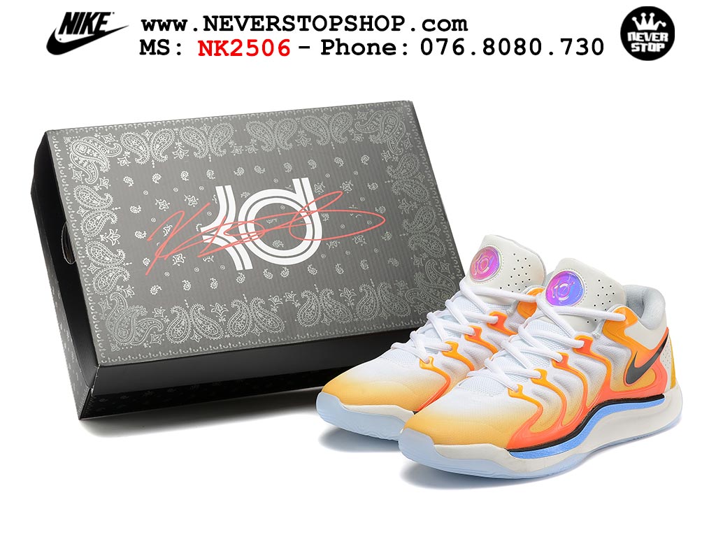 Giày bóng rổ cổ thấp Nike KD 17 Trắng Cam tích hợp full Air Zoom bản đẹp replica 1:1 like authentic chính hãng real giá rẻ tốt HCM