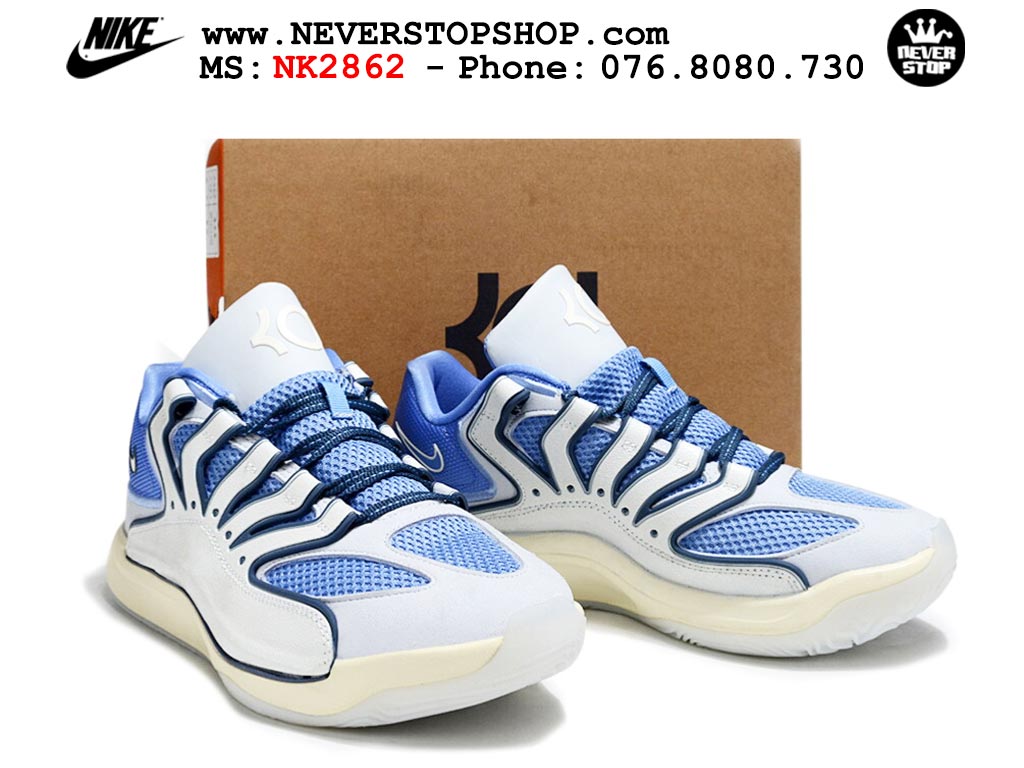 Giày bóng rổ cổ thấp Nike KD 18 Trắng Xanh Da Trời mẫu mới best batch replica 1:1 like authentic chính hãng real giá rẻ tốt HCM