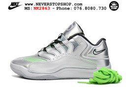 Giày bóng rổ cổ thấp Nike KD 18 Bạc Xanh Lá mẫu mới best batch replica 1:1 like authentic chính hãng real giá rẻ tốt HCM