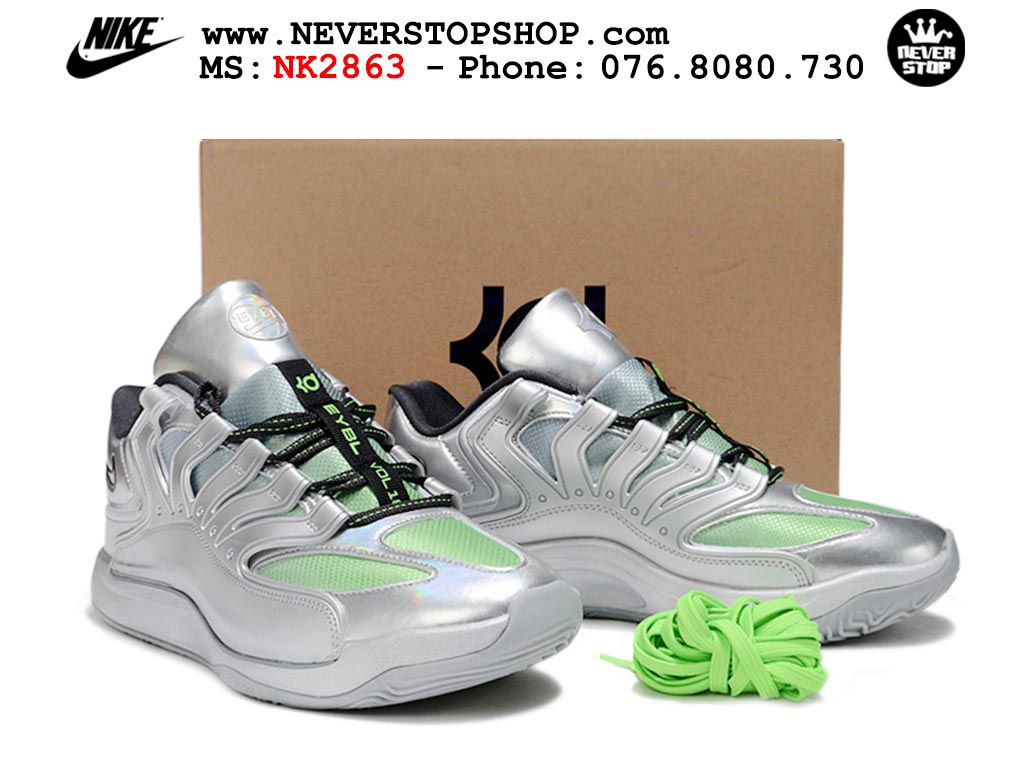 Giày bóng rổ cổ thấp Nike KD 18 Bạc Xanh Lá mẫu mới best batch replica 1:1 like authentic chính hãng real giá rẻ tốt HCM