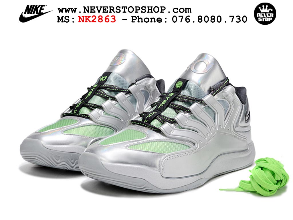 Giày bóng rổ cổ thấp Nike KD 18 Bạc Xanh Lá mẫu mới best batch replica 1:1 like authentic chính hãng real giá rẻ tốt HCM