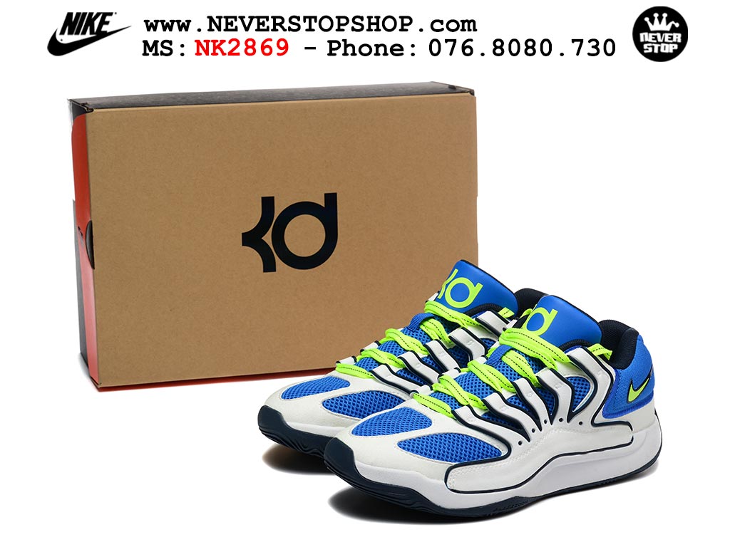 Giày bóng rổ cổ thấp Nike KD 18 Trắng Xanh Dương mẫu mới best batch replica 1:1 like authentic chính hãng real giá rẻ tốt HCM