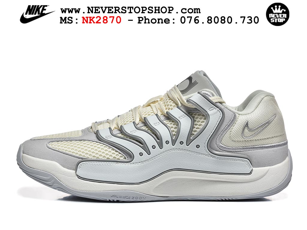Giày bóng rổ cổ thấp Nike KD 18 Xám Trắng mẫu mới best batch replica 1:1 like authentic chính hãng real giá rẻ tốt HCM