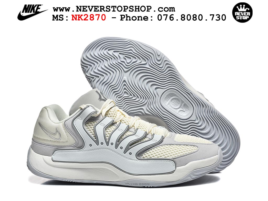 Giày bóng rổ cổ thấp Nike KD 18 Xám Trắng mẫu mới best batch replica 1:1 like authentic chính hãng real giá rẻ tốt HCM