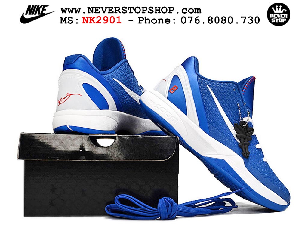 Giày bóng rổ cổ thấp Nike Kobe 6 Xanh Dương Trắng sfake replica 1:1 like auth chính hãng giá rẻ tốt nhất tại NeverStopShop.com HCM