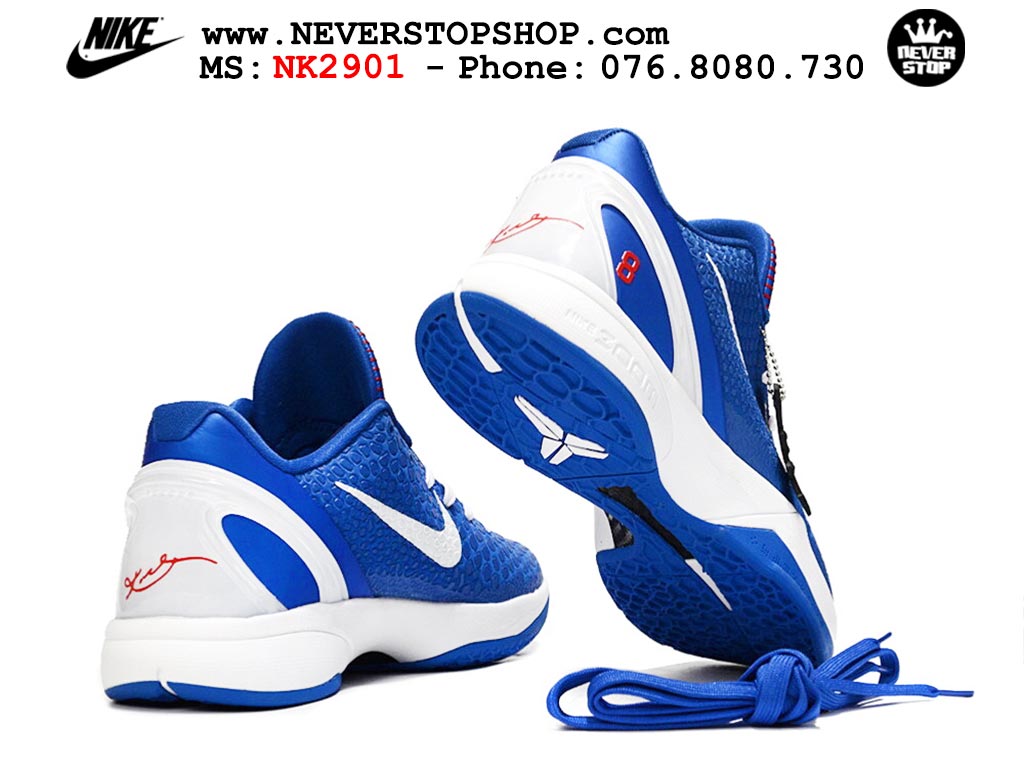 Giày bóng rổ cổ thấp Nike Kobe 6 Xanh Dương Trắng sfake replica 1:1 like auth chính hãng giá rẻ tốt nhất tại NeverStopShop.com HCM