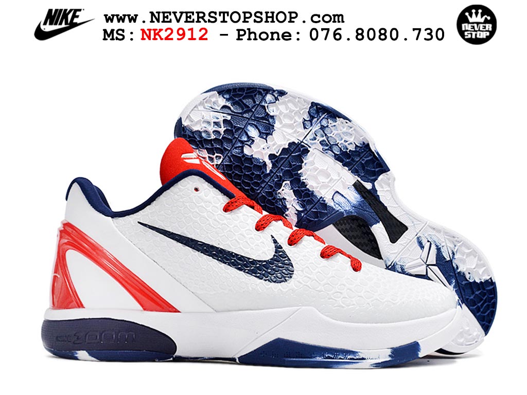 Giày bóng rổ cổ thấp Nike Kobe 6 Trắng Đỏ sfake replica 1:1 like auth chính hãng giá rẻ tốt nhất tại NeverStopShop.com HCM
