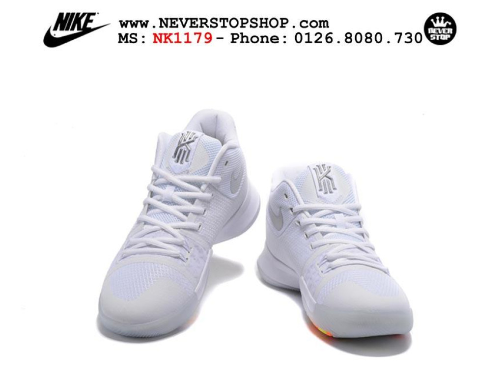 Giày Nike Kyrie 3 White Iridescent Swoosh nam nữ hàng chuẩn sfake replica 1:1 real chính hãng giá rẻ tốt nhất tại NeverStopShop.com HCM