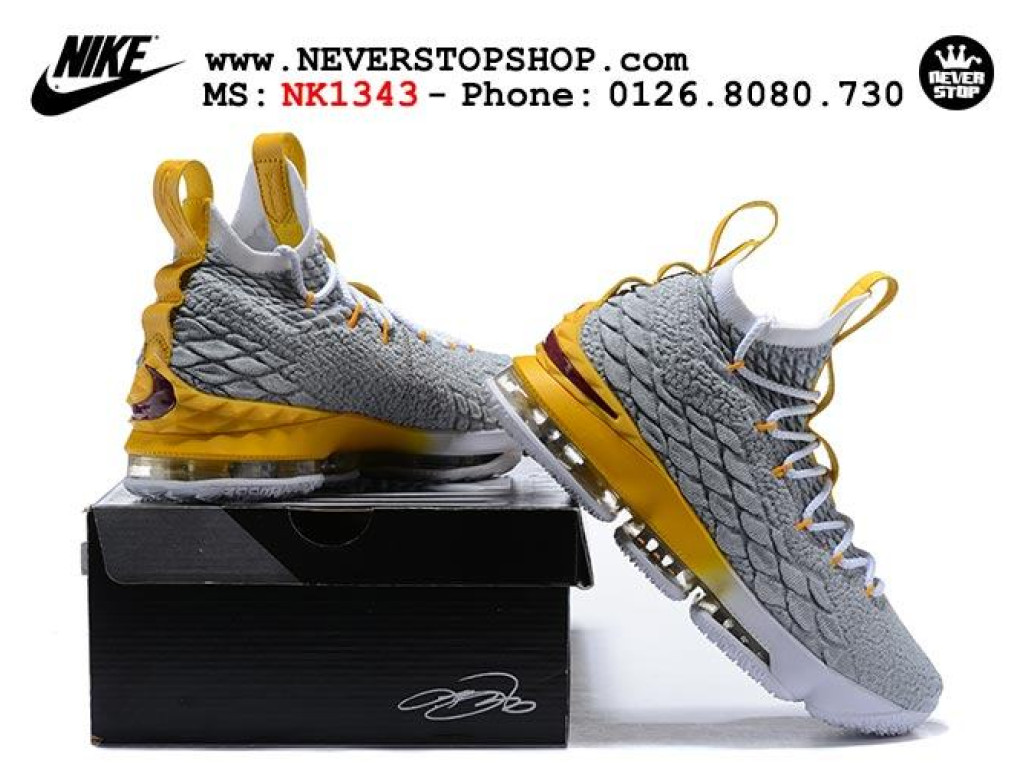 Giày Nike Lebron 15 Grey Yellow nam nữ hàng chuẩn sfake replica 1:1 real chính hãng giá rẻ tốt nhất tại NeverStopShop.com HCM