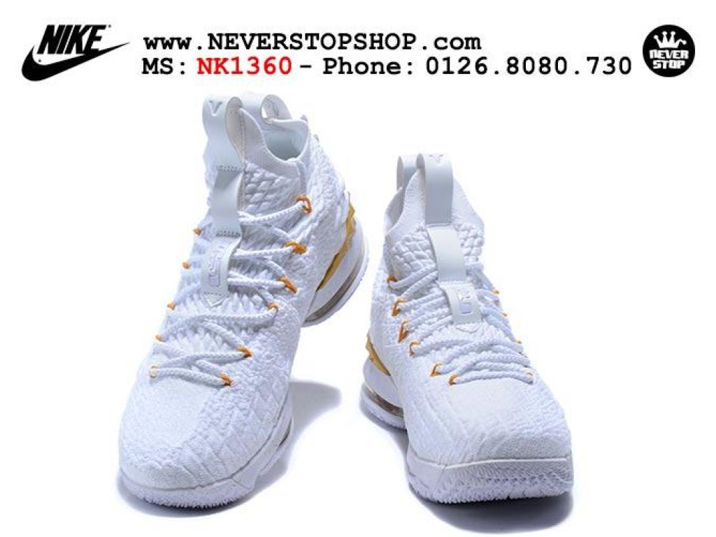 Giày Nike Lebron 15 White Metallic Gold nam nữ hàng chuẩn sfake replica 1:1 real chính hãng giá rẻ tốt nhất tại NeverStopShop.com HCM